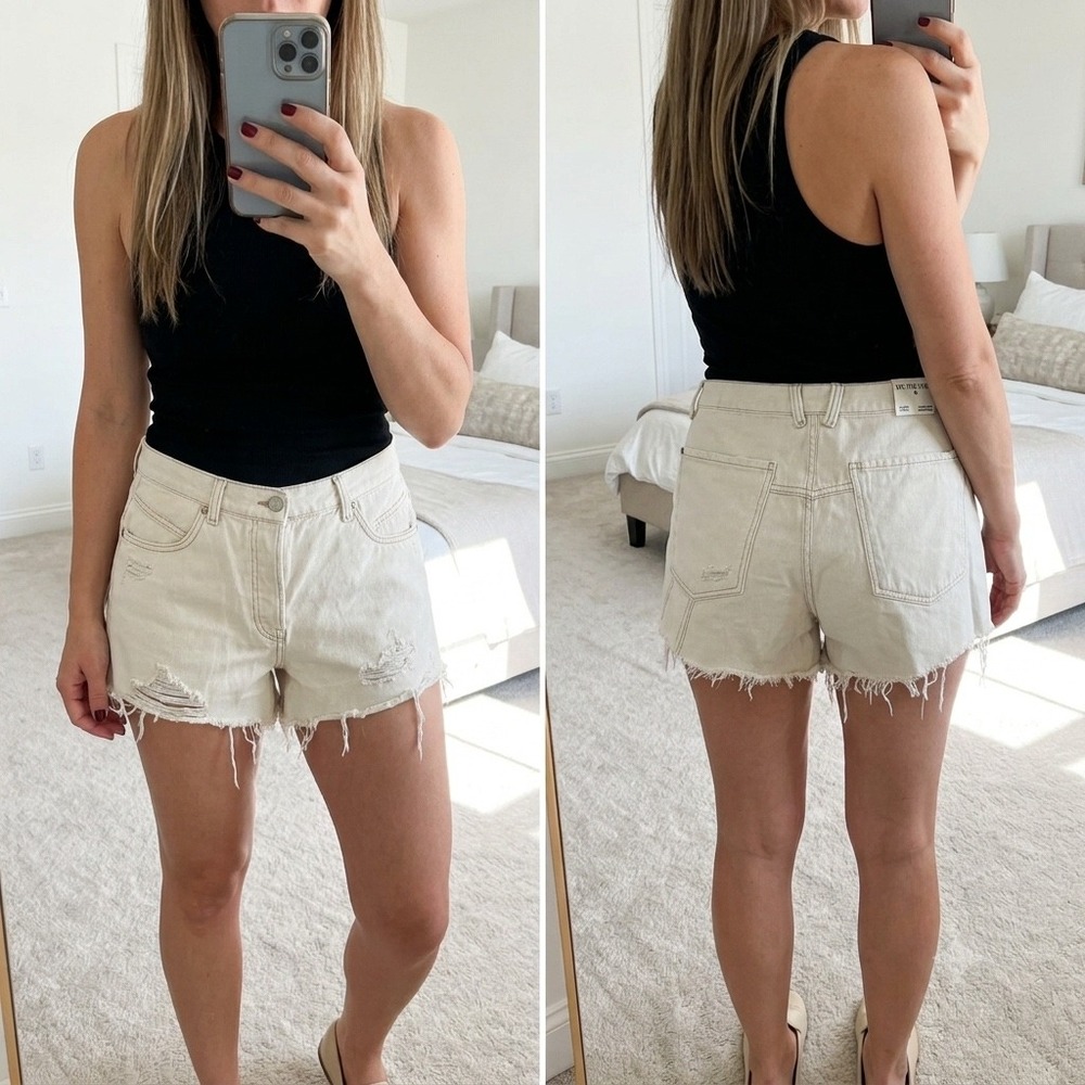 NWT We The Free 31 Free People Now Or Never Denim Shorts Ecru Cream Distressed